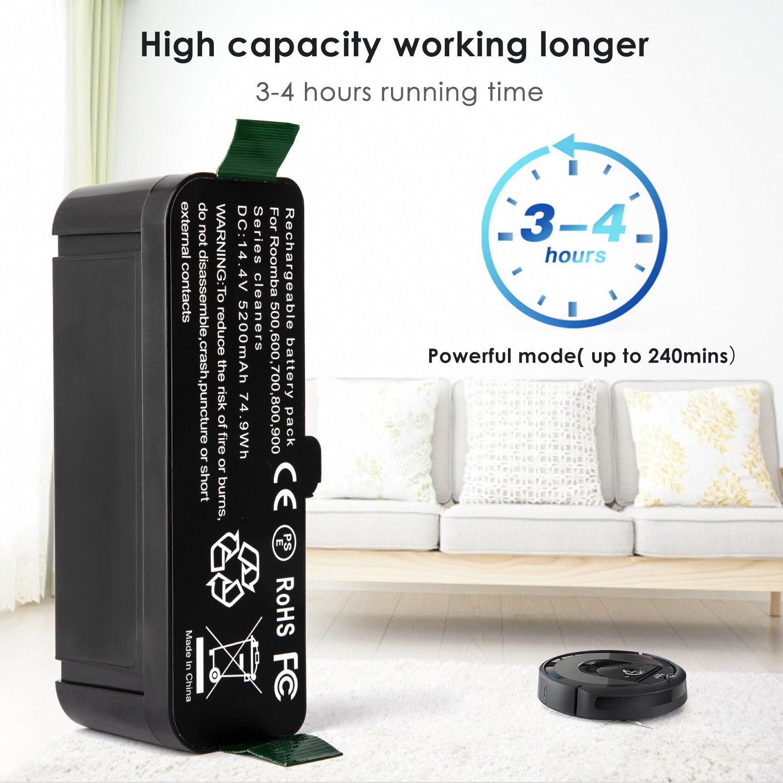 For iRobot Roomba Battery 5.2Ah 14V Compatible for iRobot Roomba 900/800/700/600/500 Series Lithium Ion Battery