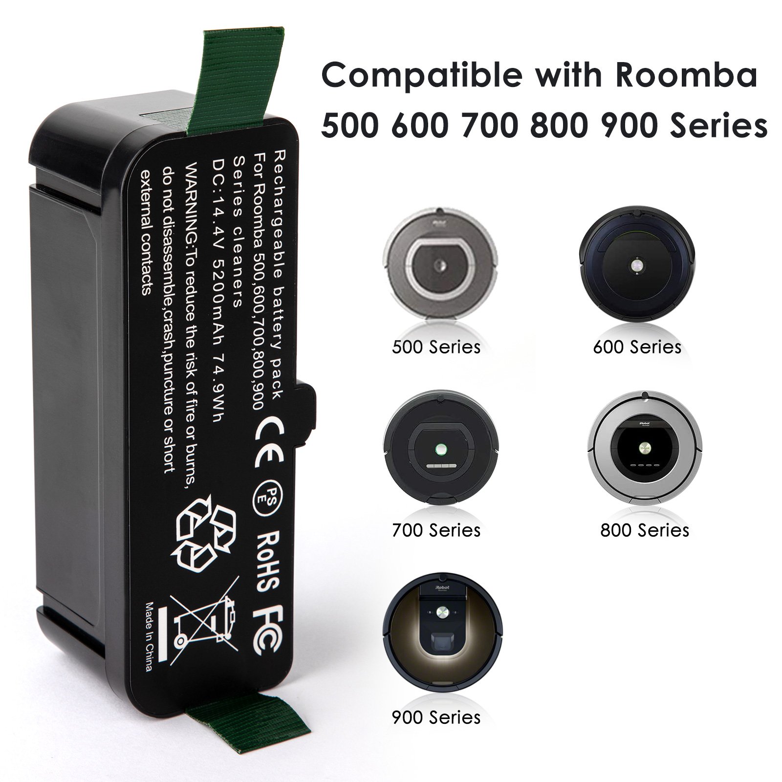 For iRobot Roomba Battery 5.2Ah 14V Compatible for iRobot Roomba 900/800/700/600/500 Series Lithium Ion Battery