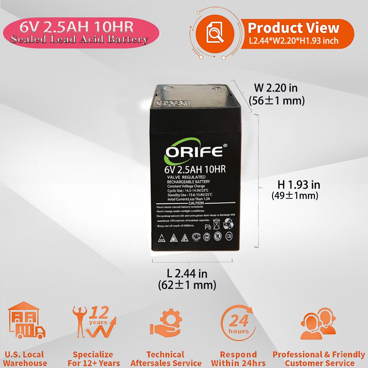 ORIFE Long Life Mini Small 6v 12v 2.5ah Valve Regulated Lead Acid Battery