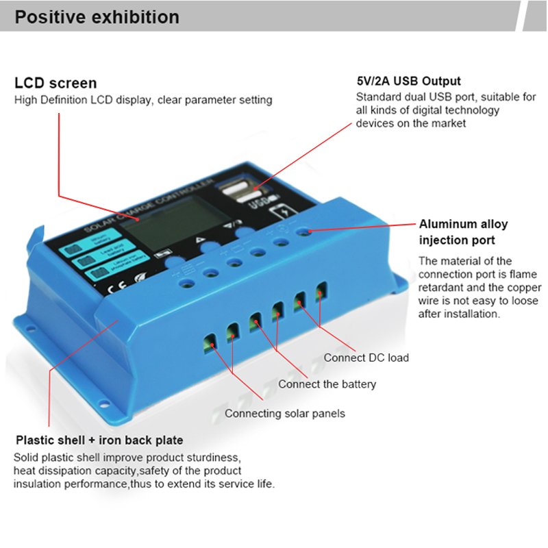 China Suppliers Small PWM Auto Parameter 10A 20Amp 30A 12V 24V Lithium Charge Solar Panel Controller