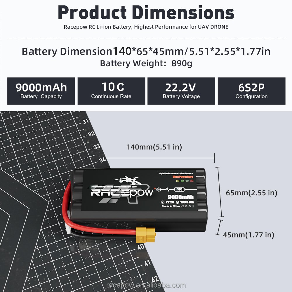 Racepow 22.2V Battery Pack 8400mAh 9000mAh 10000mAh li-ion Battery 6s2p 8400 molicel 21700