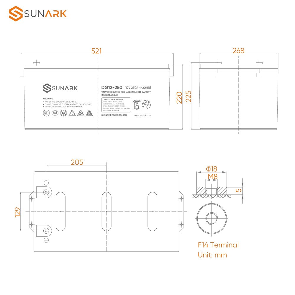 Sunark High Capacity Lead Acid Battery 12V 100Ah 150Ah 200Ah Gel Solar Batteries 250Ah For Home