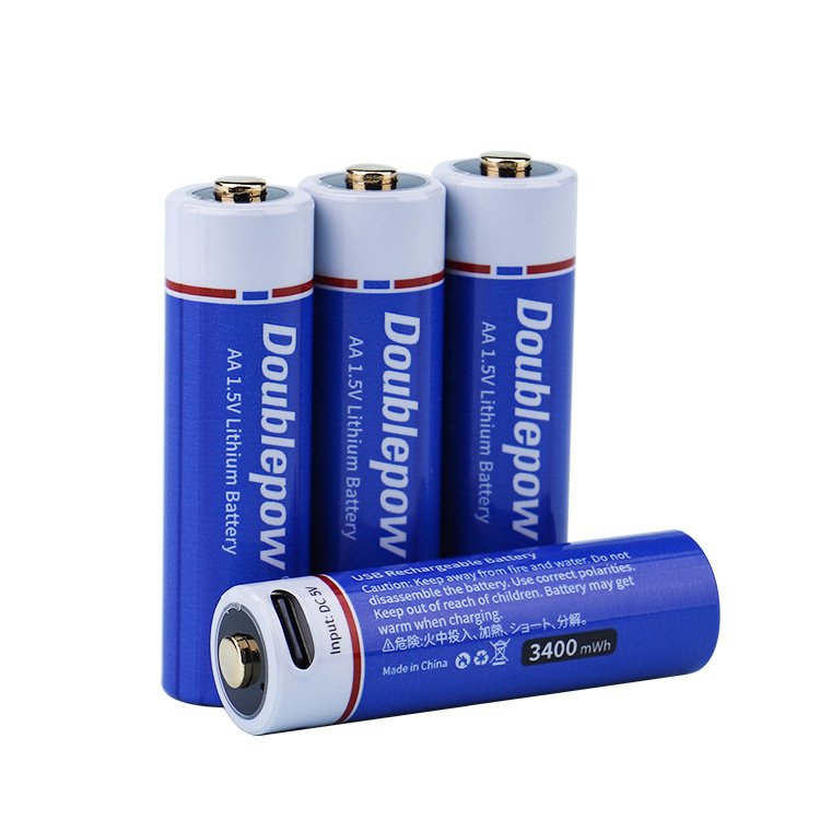 Doublepow USB Type C 1.5V Lithium Ion Battery 3400mwh 2400mwh 1000mwh AA Rechargeable 1.5V Li-Ion Battery