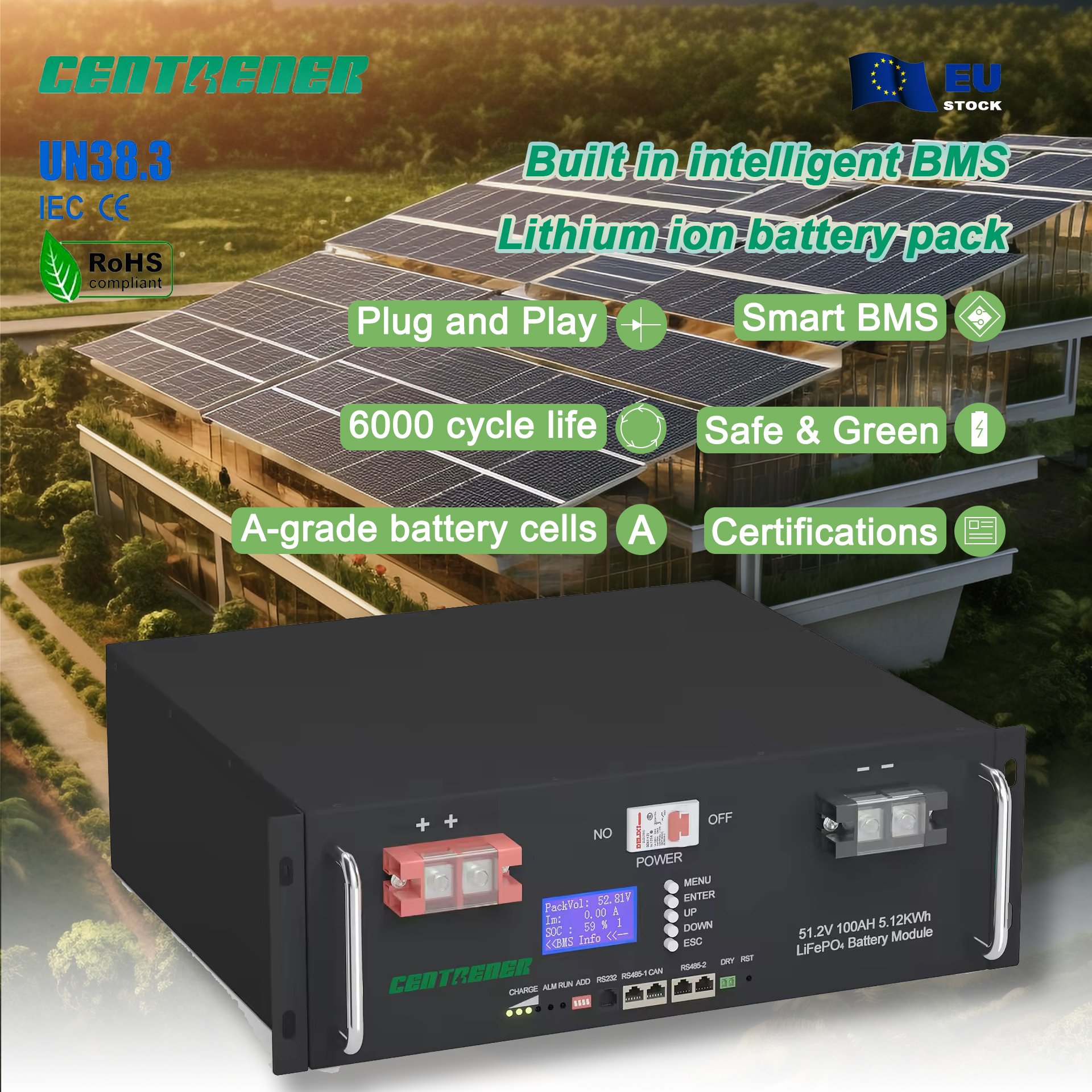 3.7v 96ah Cell 48v 100a Bms Battery Stationary Hot Sale Safe Power Rechargeable Lithium 18650 Solar Energy Storage Battery