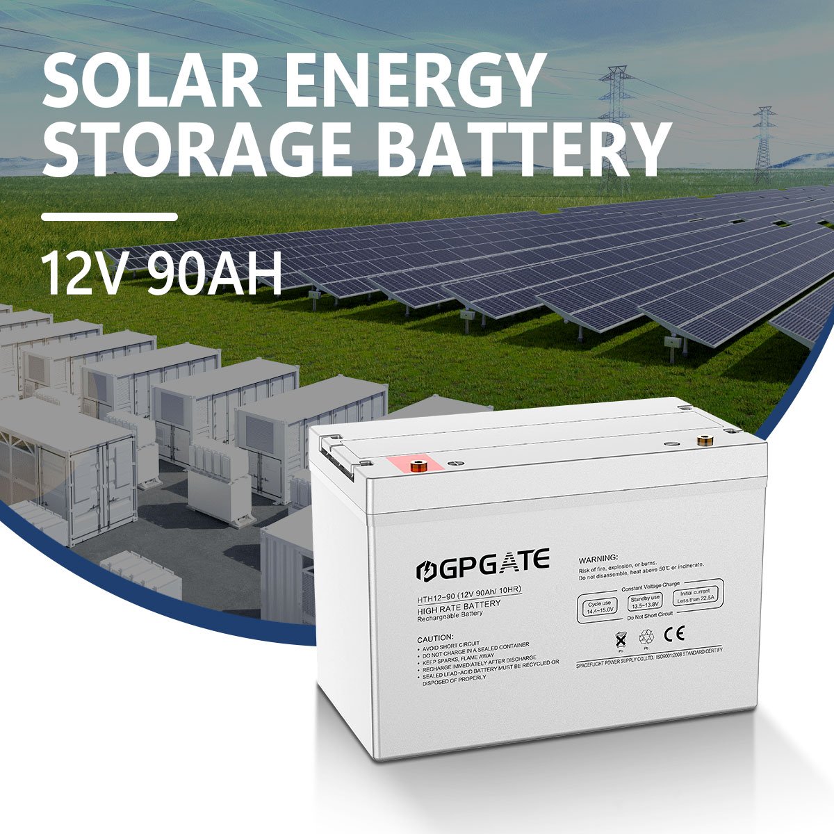 UPS lead-acid battery 12V 90ah deep cycle maintenance-free AGM solar battery for solar energy storage system