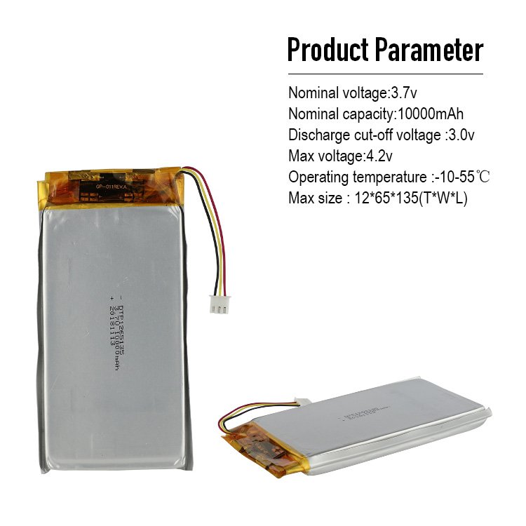 Rechargeable 1265135 Lipo Battery Pouch Cells 10Ah Li-ion Batteries 3.7V Lithium ion Battery for Power Bank