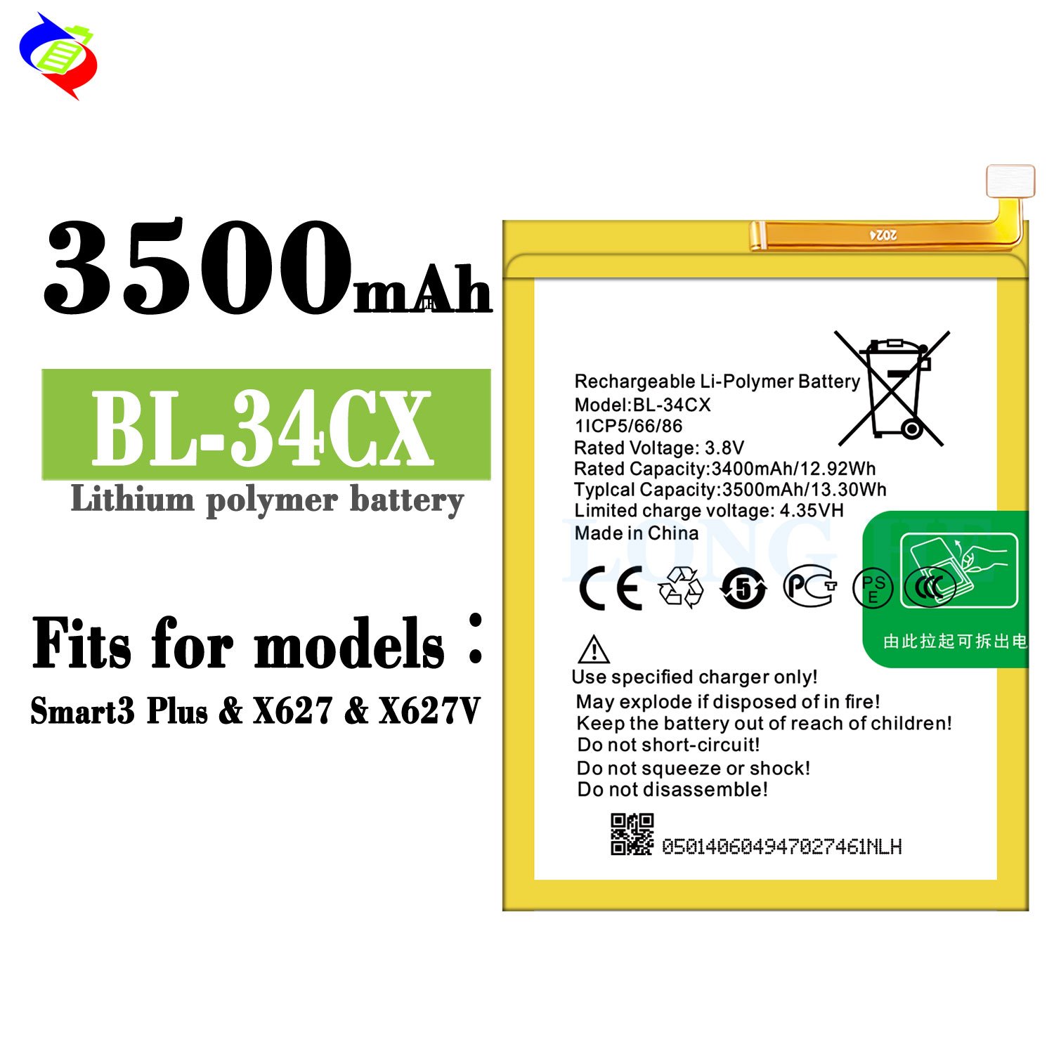 3500mAh BL-34CX X627 mobile phone battery for infinix Smart 3 Plus battery rechargeable batteries
