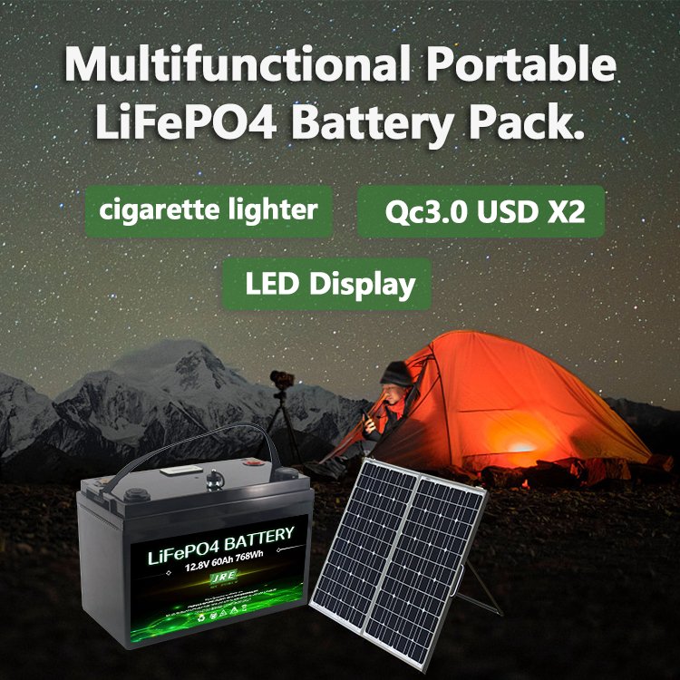 Simple Multifunctional Portable Camping Power station 12v 60ah 100ah lifepo4 battery pack with USB Cigarette lighter Solar Panel