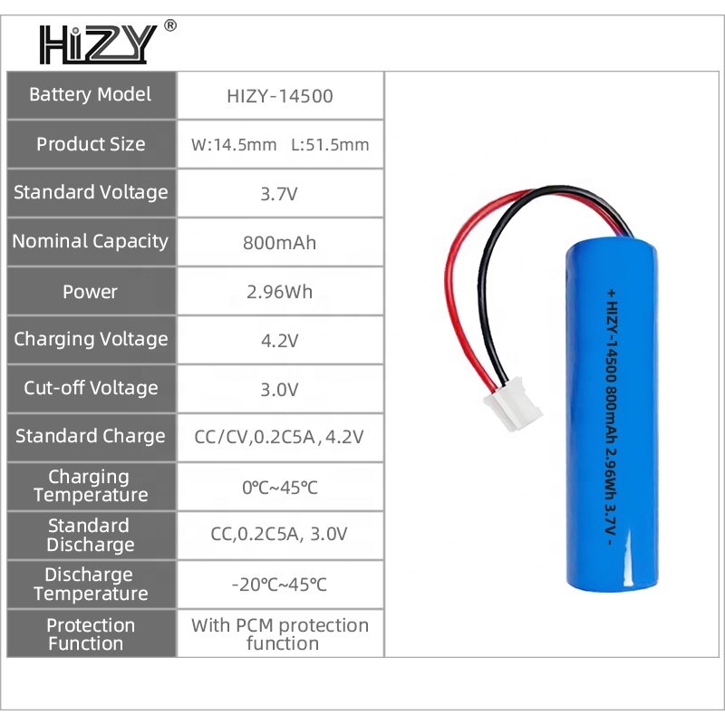 Wholesale 14500 Cylindrical Lithium Ion Batteries 3.7v 800mah with PCB Wire