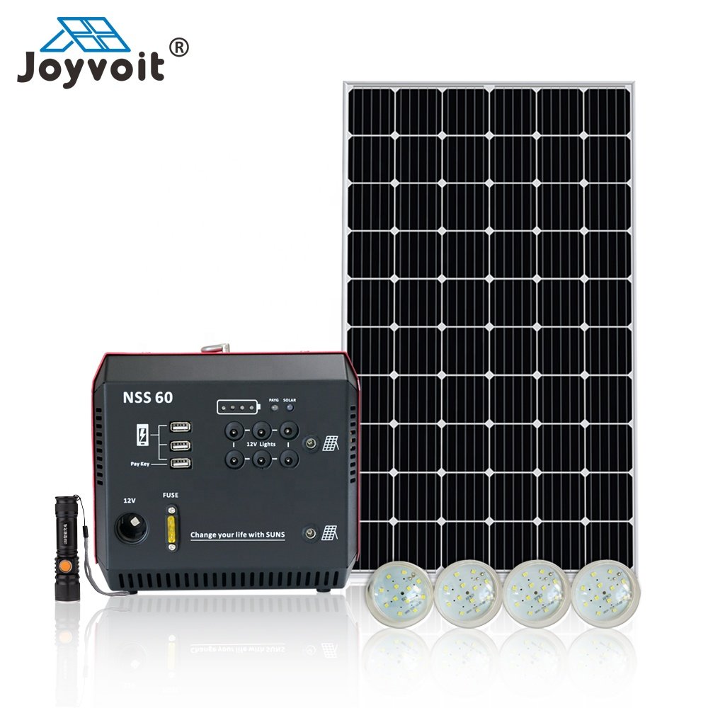 Ground Mounted PAYG 60W Solar Lighting System with USB Output Mono Panel DC TV LED off-grid Solar System Kit for Home Appliances
