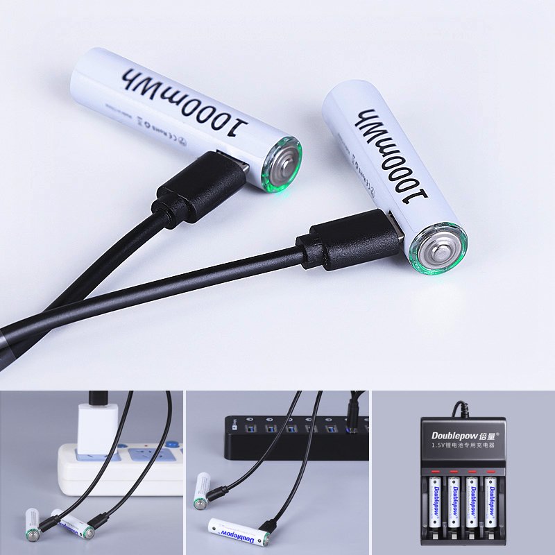 Doublepow Best Selling 1.5V AAA USB Type-C Rechargeable Lithium Ion Battery 1000mWh 600mwh 1.5V Li-ion Battery