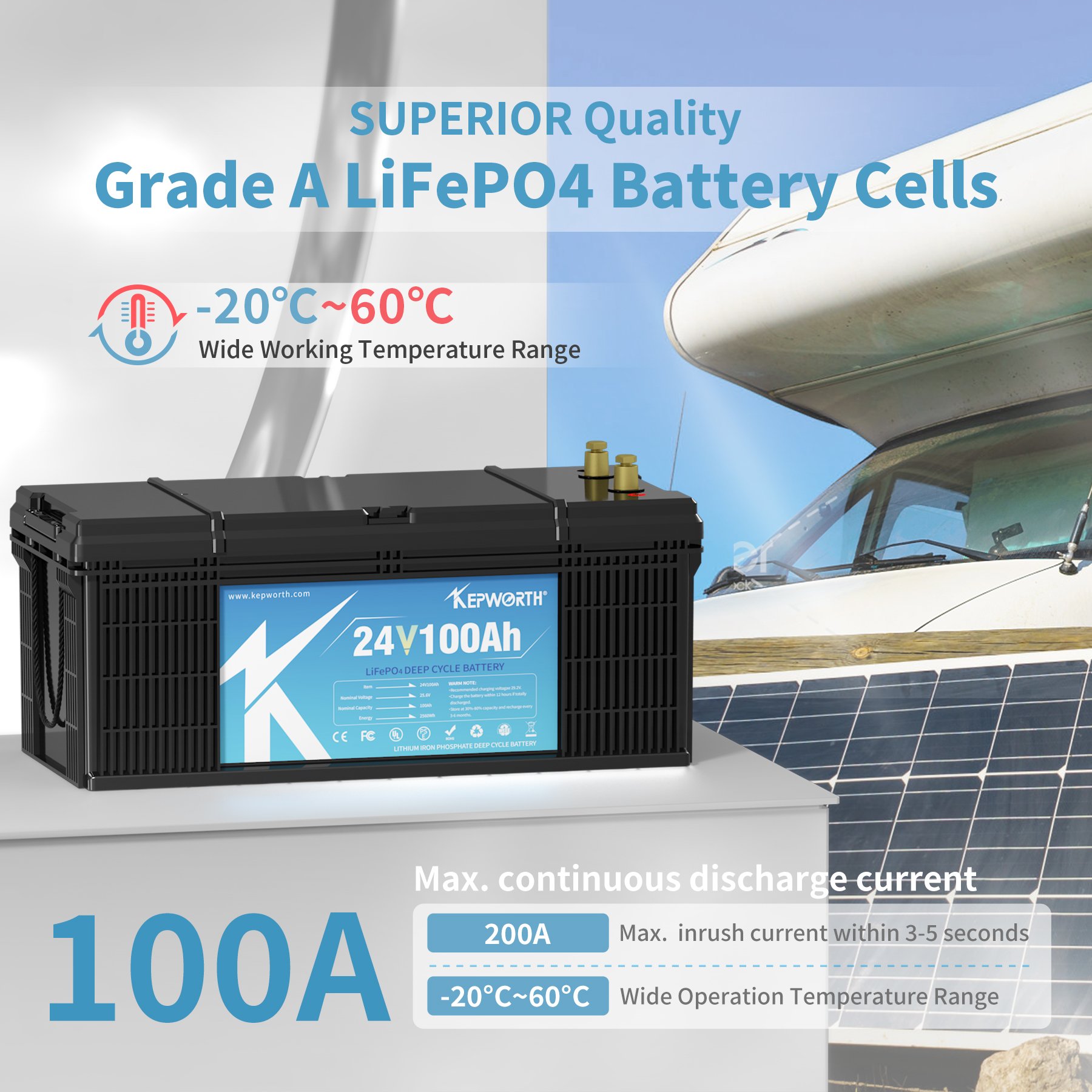 Kepworth 24V 100Ah Lithium ion Batteries Pack for Electric Vehicles RV Marine Boat Battery Lithium 24v 100Ah Lifepo4 With BMS