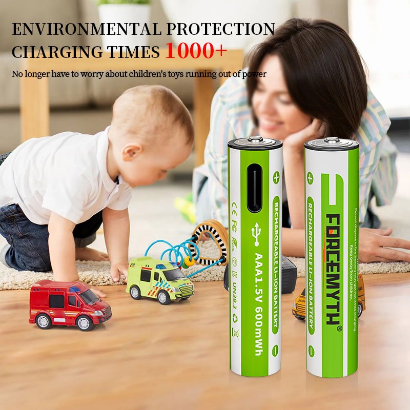 High capacity aaa rechargeable Li-ion battery 1.5V USB Type-C 600mWh 1000mWh can be used for toy LED lamps OEM ODM customization