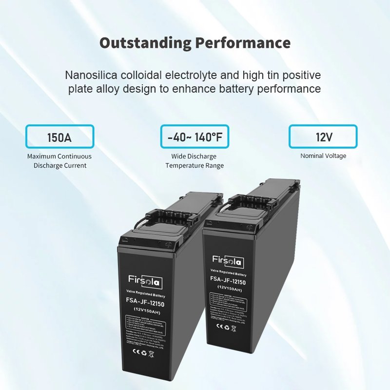 Firsola Deep Cycle 12v 150Ah Lead Acid Front Terminal for UPS Telecom Station Energy Storage
