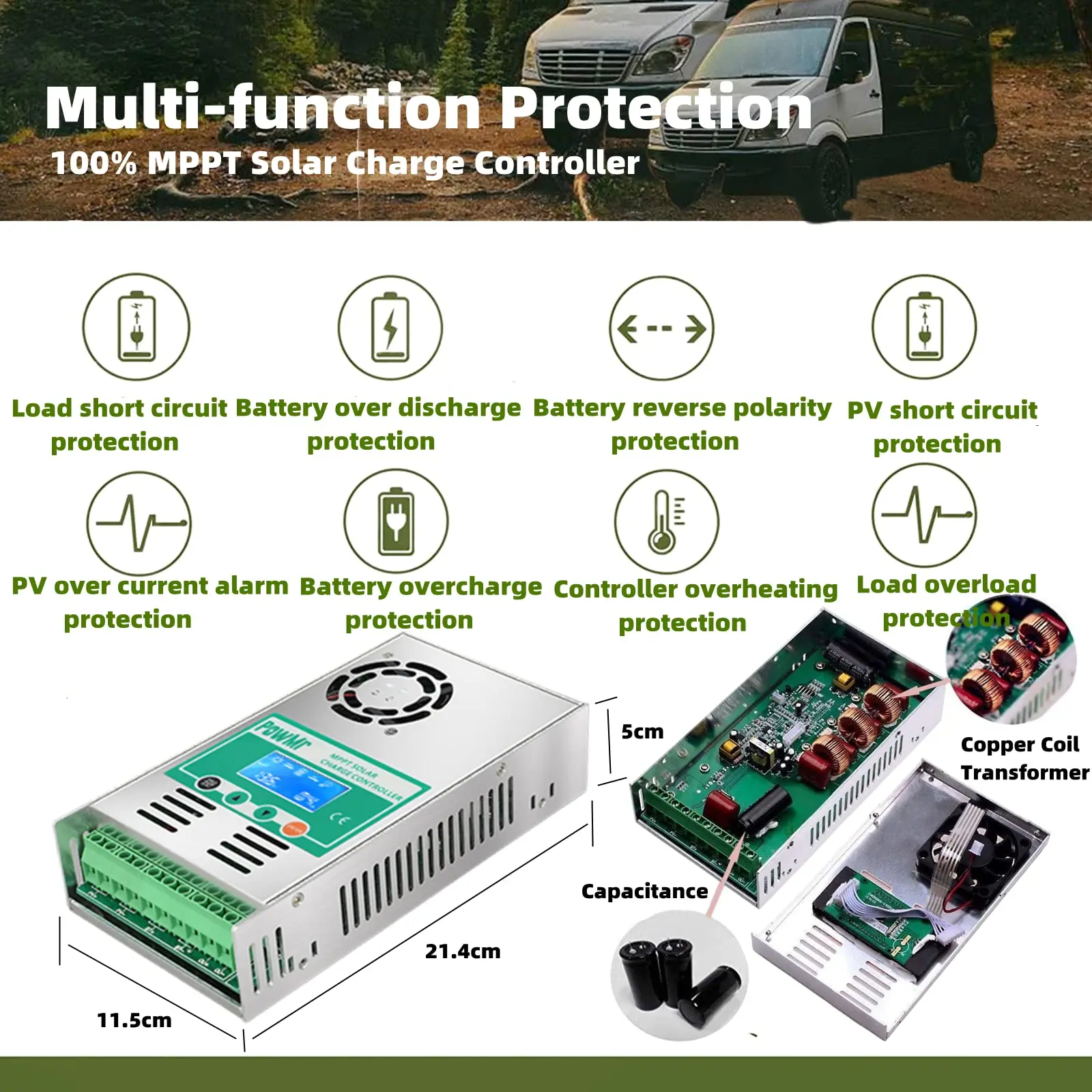 PowMr 12v/24v/36v/48v MPPT 60A Solar Char Controller 160V Max PV LED Display LCD Solar Regulator for 12v/24v System Volta