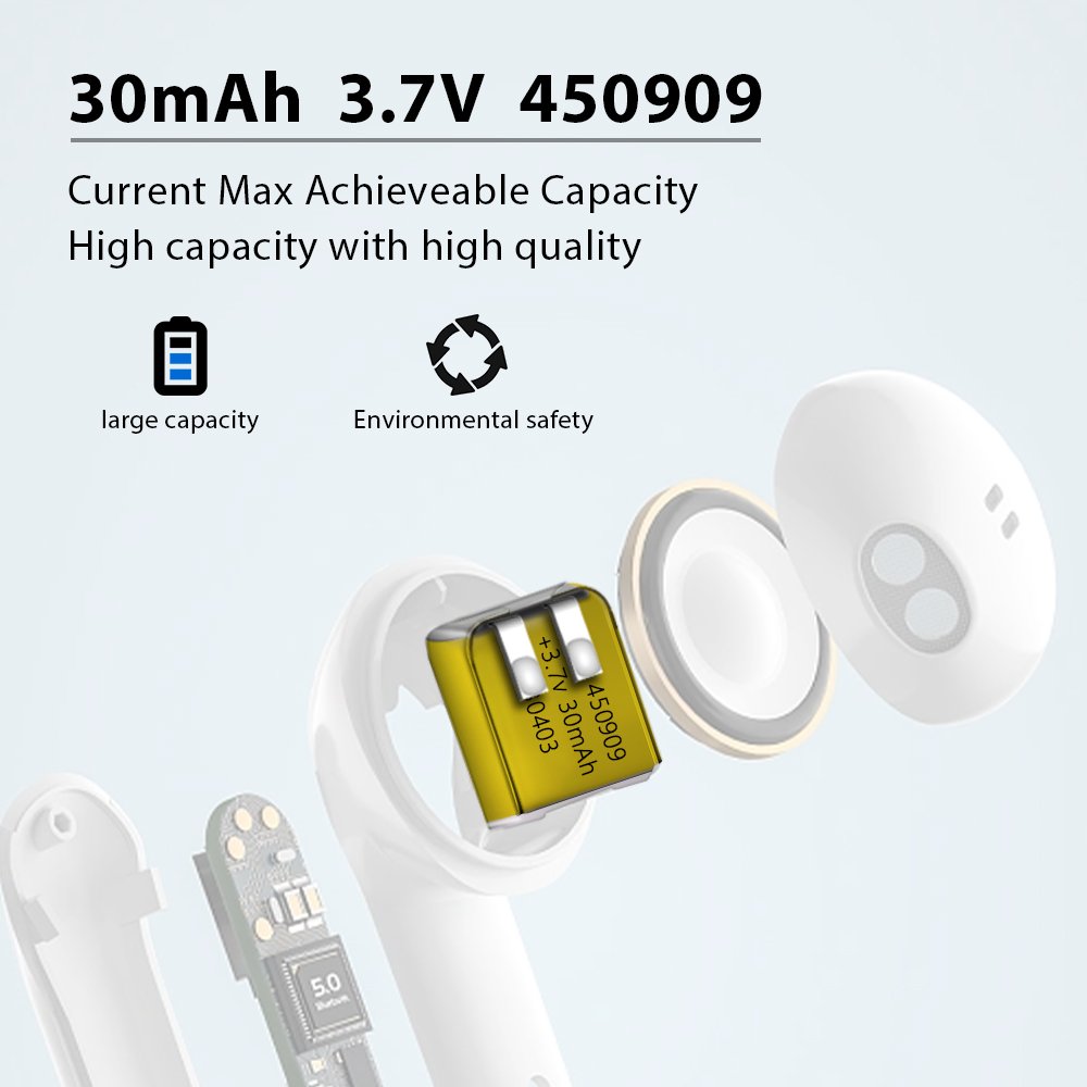 3.7v 30mah 450909 Rechargeable Lipo Lithium Polymer Battery 450909 For Wireless Earphone Speaker Smart Wear