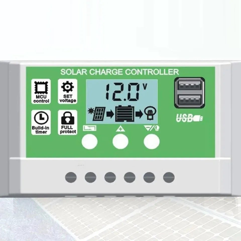 10A 20A 30A 12V/24V LCD display solar charger lead acid battery Lithium ion PWM solar charge controller USB 5V