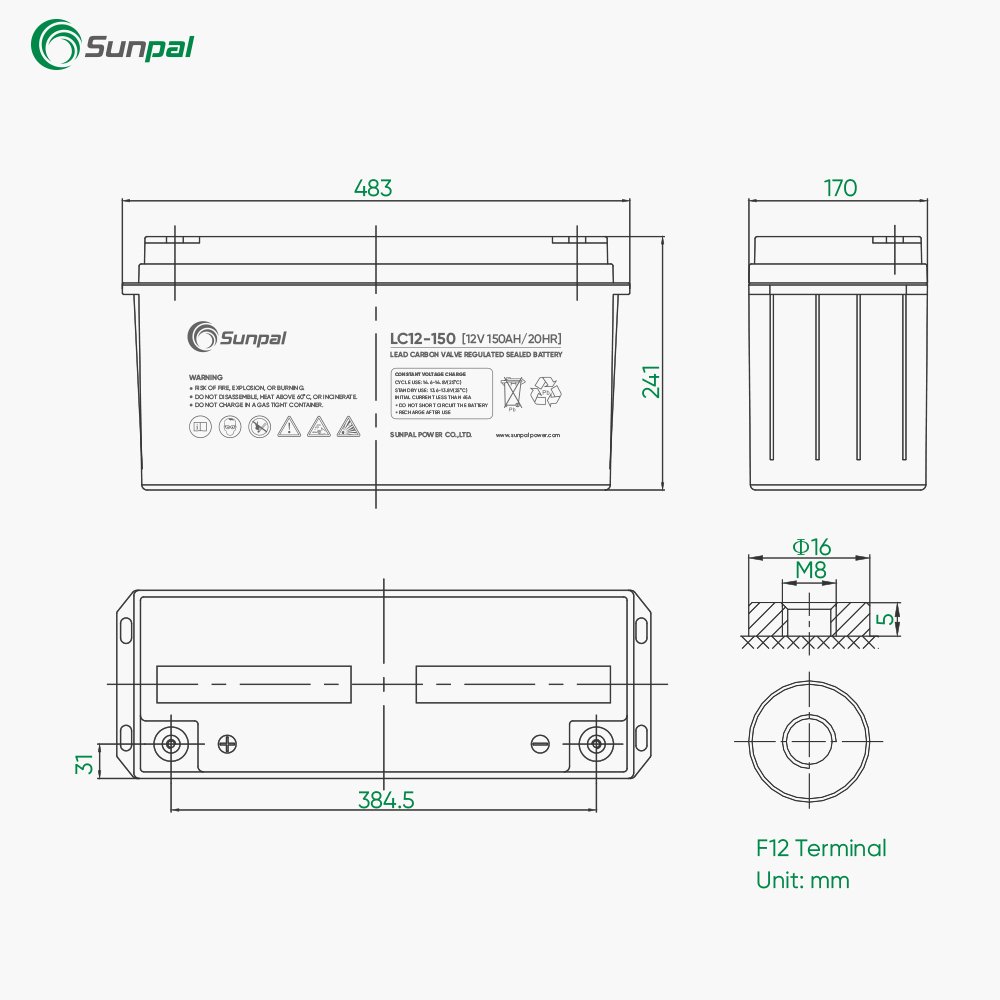 Sunpal AGM Gel Batterie Solaire 12V 100Ah 120Ah 150Ah 200Ah Lead Acid Battery Italy Stock