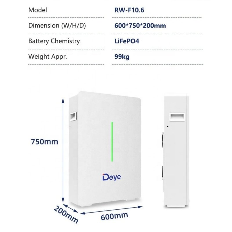 High Capacity Deye Rw-F10.6 Renewable Energy Lithium Ion Battery For Home Appliances