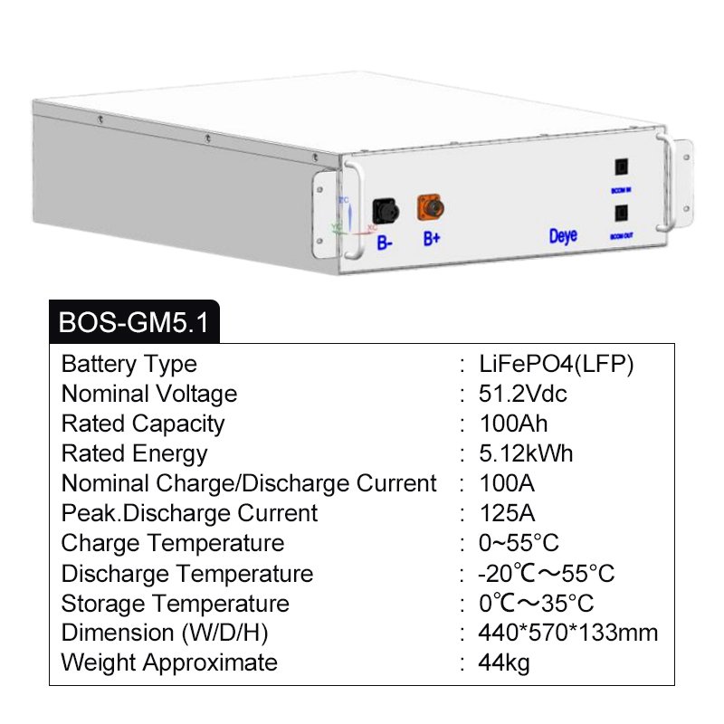 Deye Storage Battery BMS 51.2V 100Ah 300Ah 800Ah 1200Ah 15kwh 40kwh 60kwh LiFePO4 Battery Lead Acid Batteries