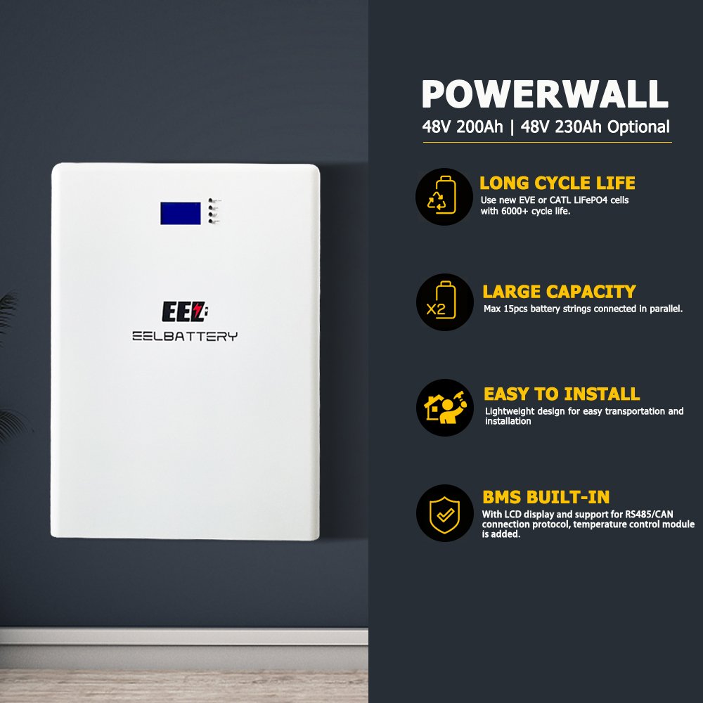 Solar wall-mounted energy storage battery 48v 340ah lipo4 battery pack 51.2v home Bluetooth lithium iron phosphate battery pack
