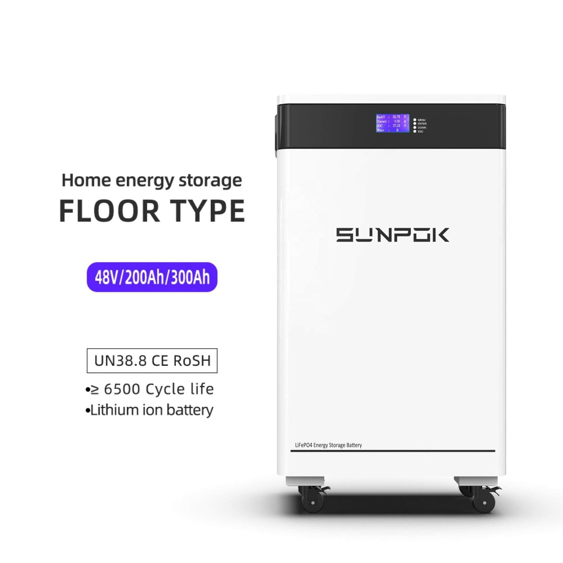 Sunpok 51.2V 48V Battery Pack 300Ah & 200Ah Lifepo4 Lithium Ion BMS Home Appliances Application Solar Energy Storage Systems