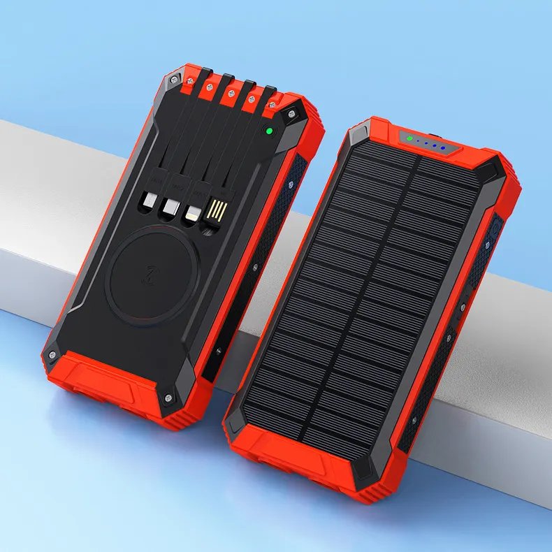 Multi Function 10000mha waterproof solar power bank 18000mha 20000mah solar panel with flash light wireless charger