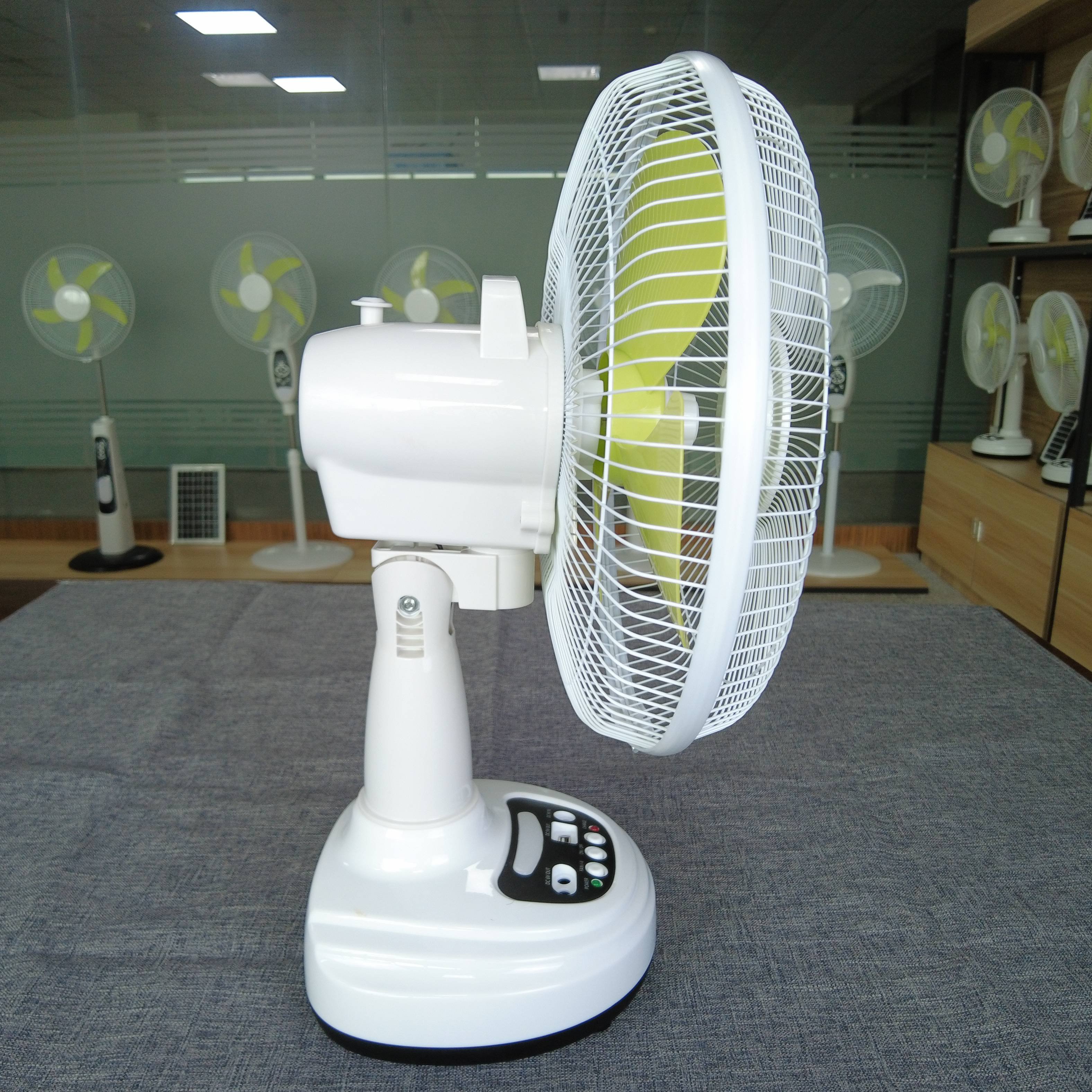 AC/DC 14 Inch Solar Table Fan Rechargeable Desk Fan With LED Light Bulbs Battery Solar Panel 3 Speeds Timer OF14 For Fishing