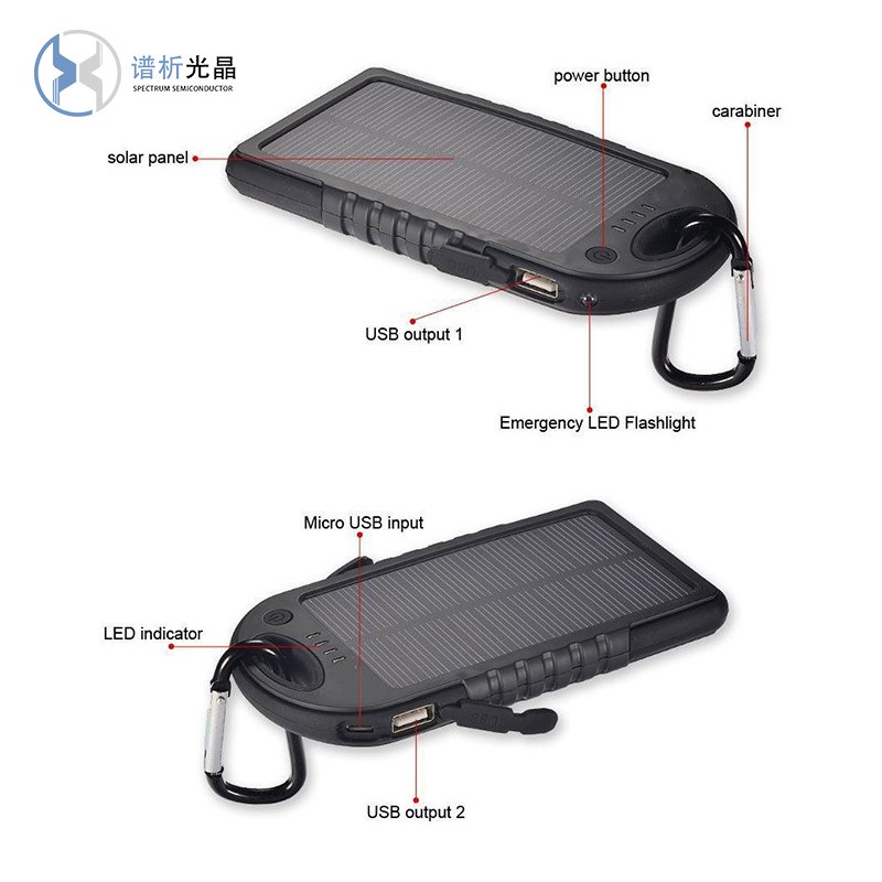 Waterproof Keychain Powerbank Dual Usb Type c 5000mAh Mobile Phone Solar Charger Portable Laptops Power Bank Fast Charging