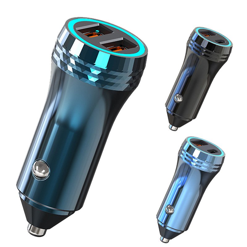 2024 New Car Charger QC3.0+PD30w Dual Port Ultra Fast Charging Cigarette Lighter With Threaded Edge Metal Car Charging