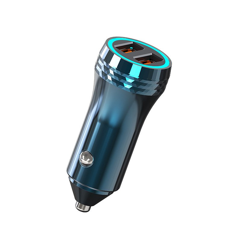 2024 New Car Charger QC3.0+PD30w Dual Port Ultra Fast Charging Cigarette Lighter With Threaded Edge Metal Car Charging