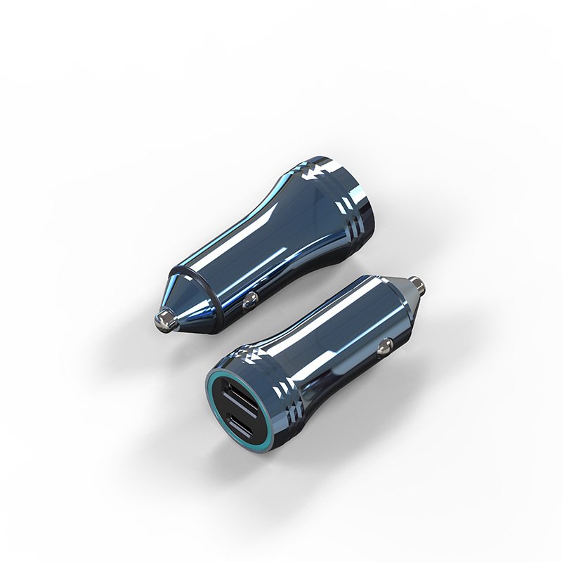 2024 New Car Charger QC3.0+PD30w Dual Port Ultra Fast Charging Cigarette Lighter With Threaded Edge Metal Car Charging