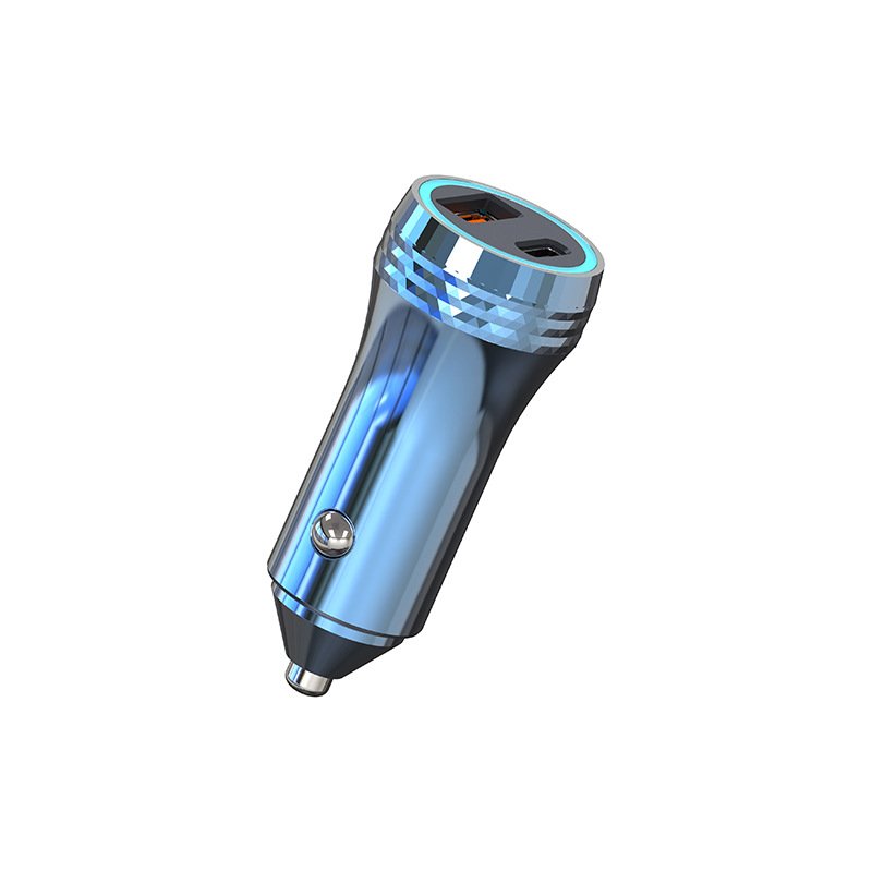 2024 New Car Charger QC3.0+PD30w Dual Port Ultra Fast Charging Cigarette Lighter With Threaded Edge Metal Car Charging