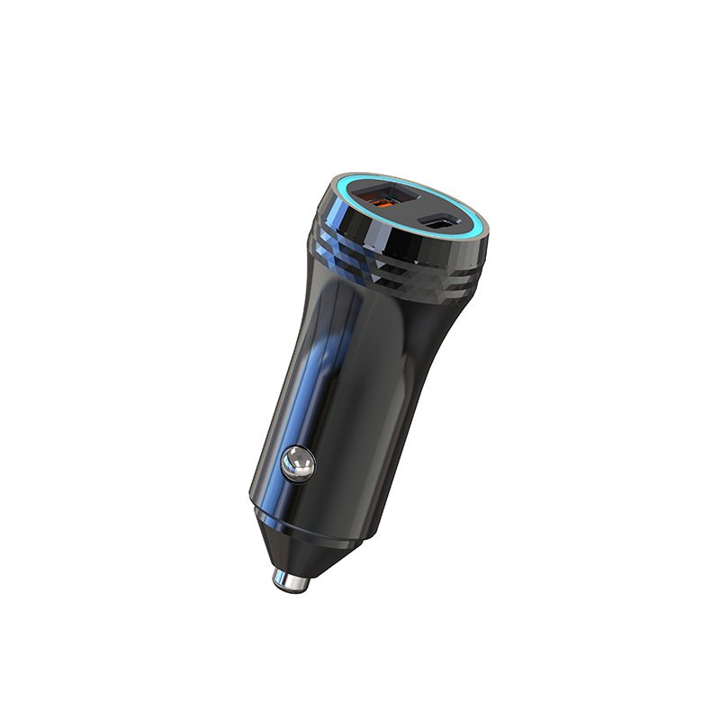 2024 New Car Charger QC3.0+PD30w Dual Port Ultra Fast Charging Cigarette Lighter With Threaded Edge Metal Car Charging