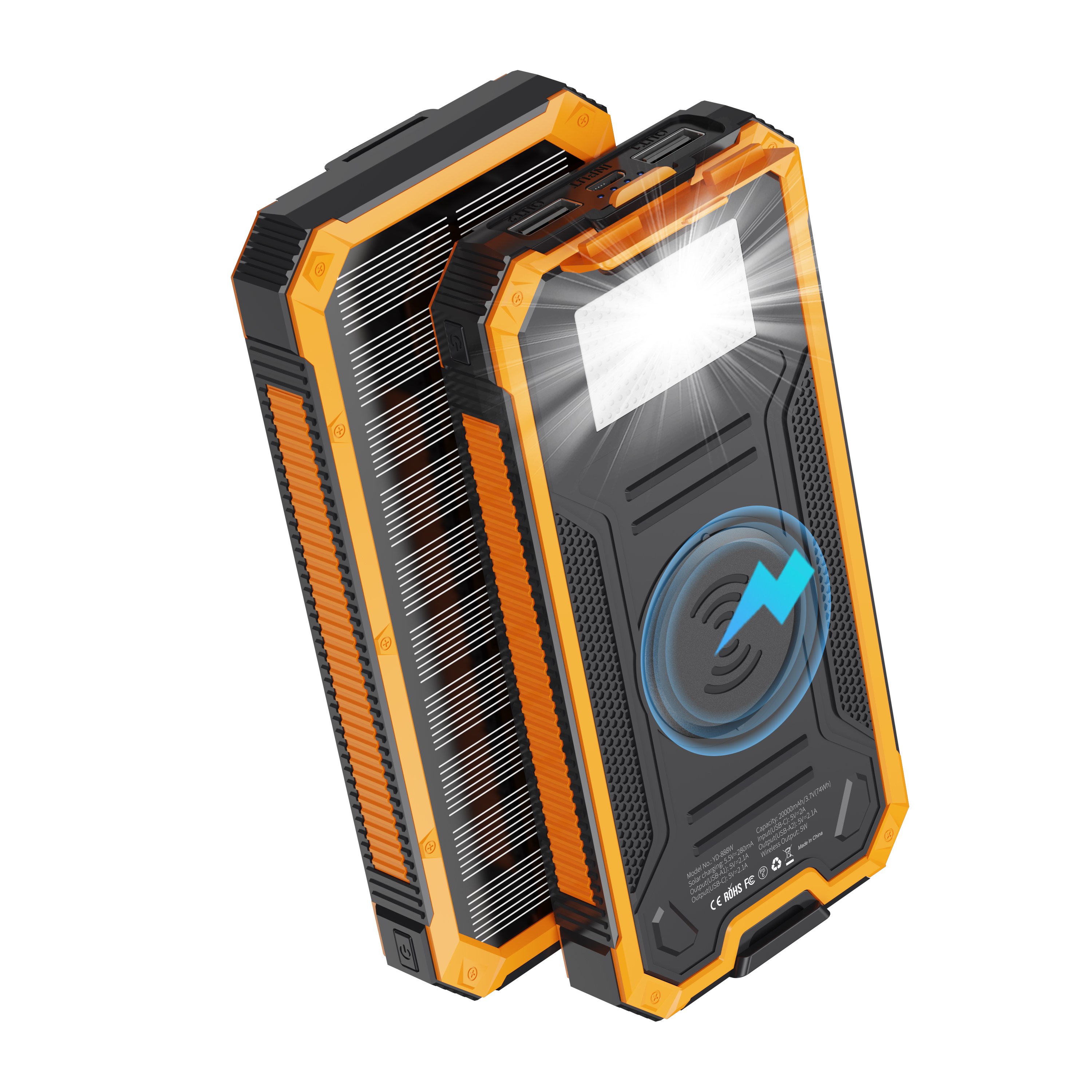 New Products 2024 Free Sample Large Capacity 10000mAh With Led Light Waterproof Outdoor Portable Wireless Solar Power Bank