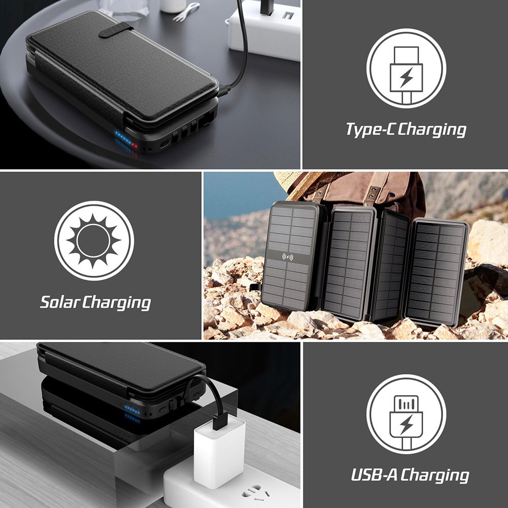 New Solar Power Banks Mobile Phone Portable Powerbank 30000mAh 3 USB Cables High Capacity Waterproof Charger Solar Power bank