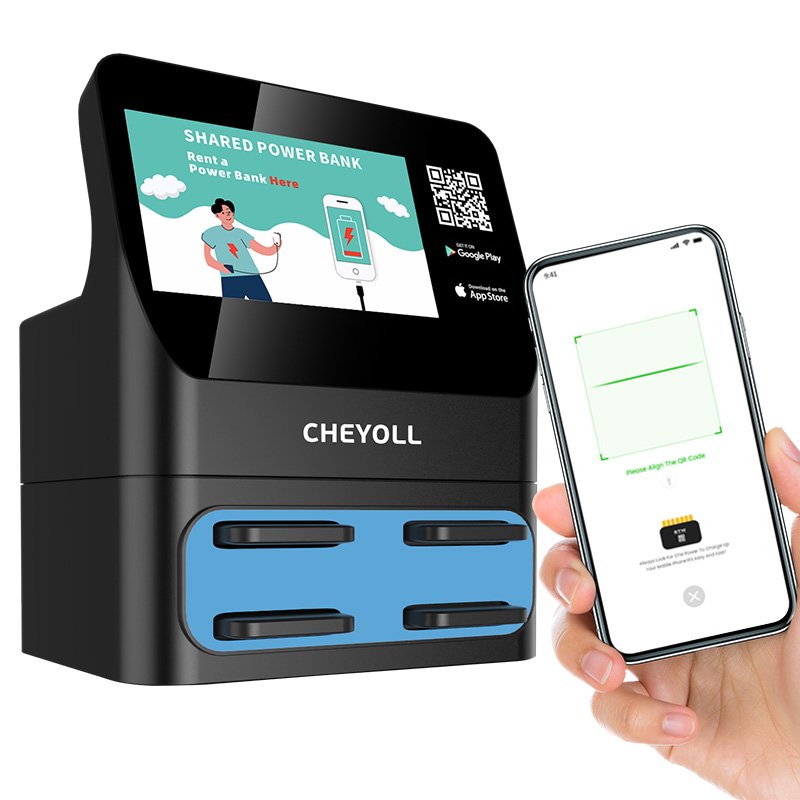 4 Slots Stacking Rental Charging Station With Screen 6000 Mah Portable Power Pack For Rental Power Bank