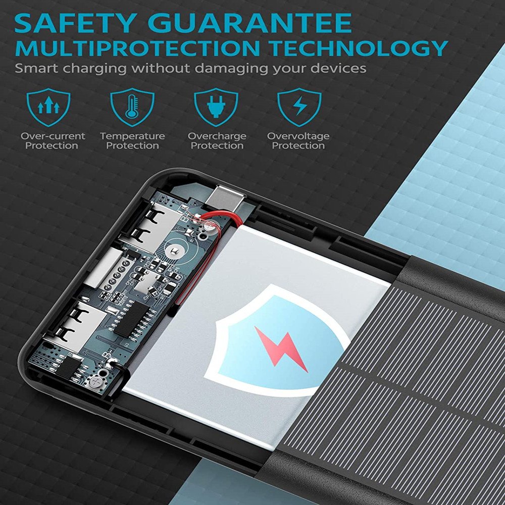 Huge Capacity Rechargeable Battery USB C Port Mobile Dual LED Solar Power Bank
