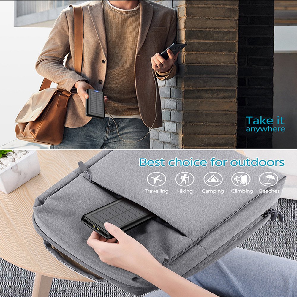Huge Capacity Rechargeable Battery USB C Port Mobile Dual LED Solar Power Bank