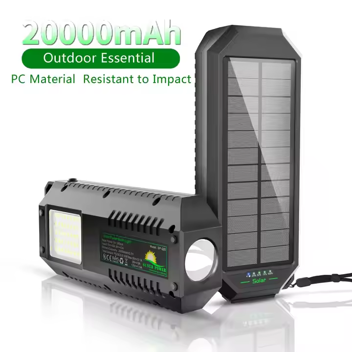 Outdoor Sport Waterproof LED Flashlight Solar Powerbank 20000mAh Powerbank Smart Power Bank 20000mAh Powerbank Solar Power