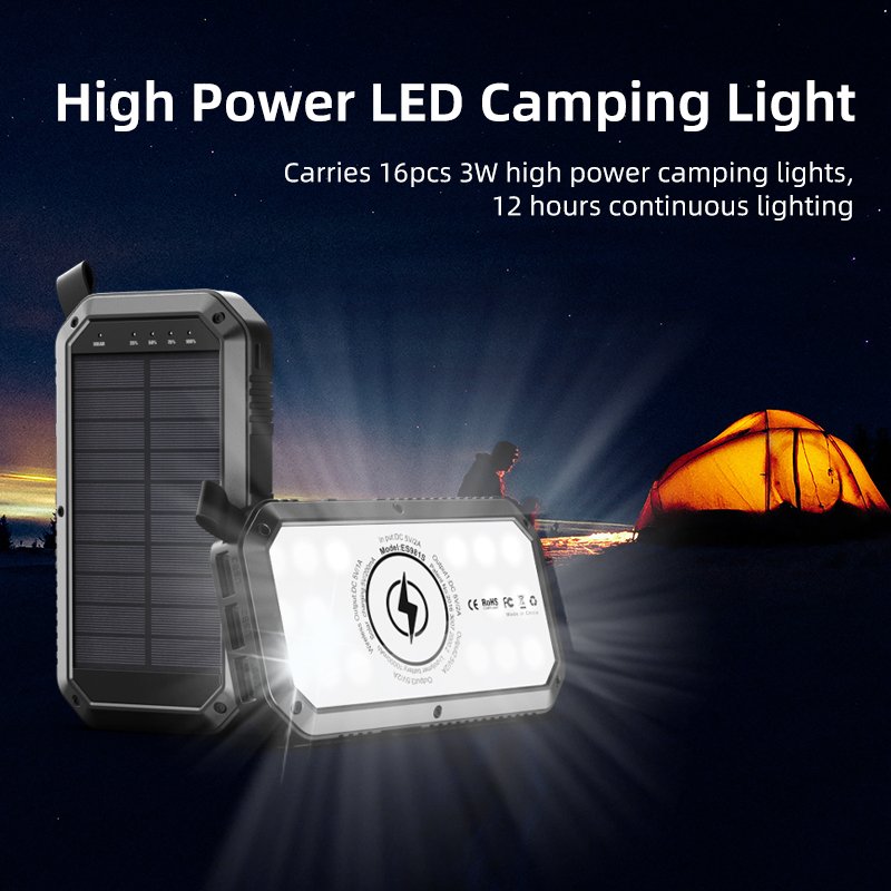 LED Camping Light Solar Power Bank 10000mAh Rechargeable Battery Portable Charger Outdoor