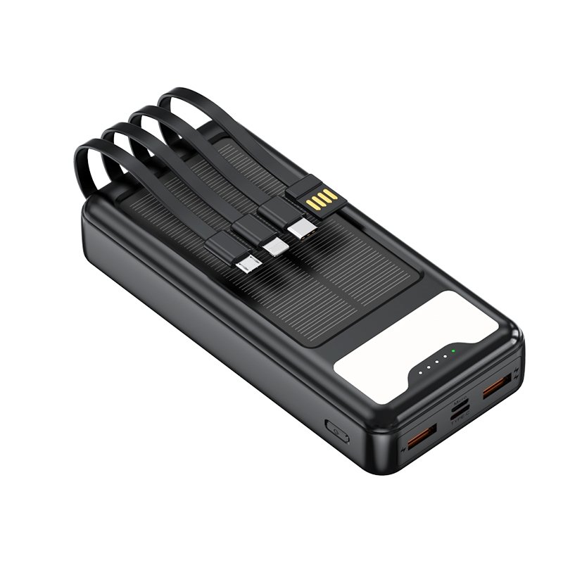 High Quality Solar Power Bank 20000 mAh Built-in cable Solar Charger 20000mah Powerbank With Flashlight