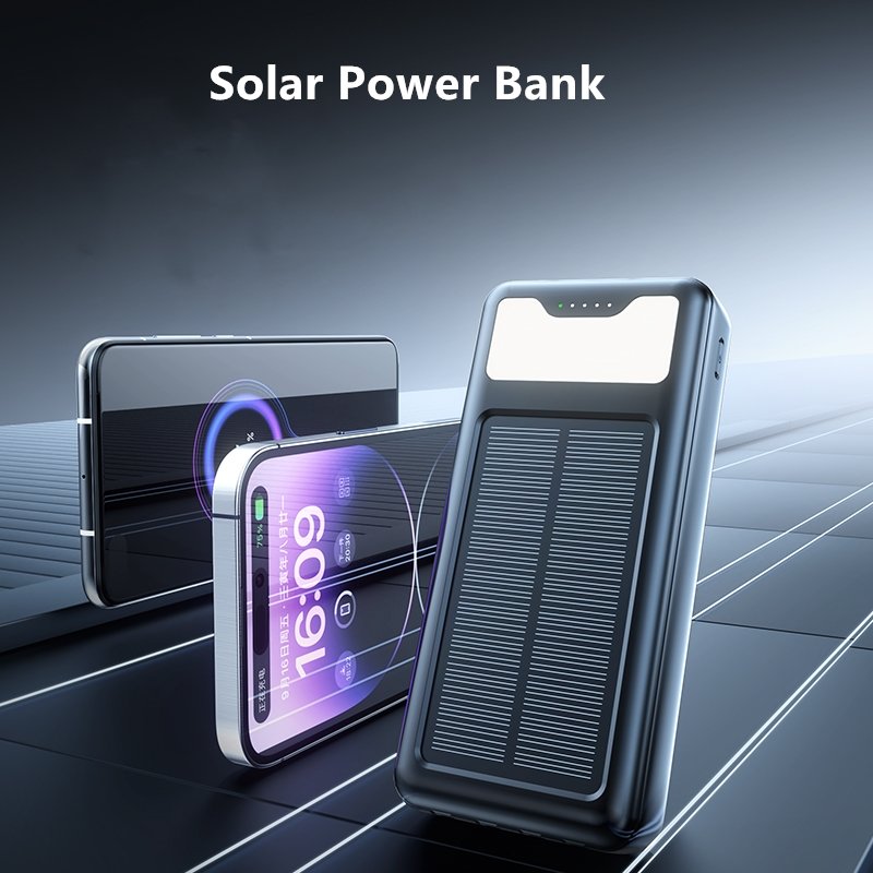 High Quality Solar Power Bank 20000 mAh Built-in cable Solar Charger 20000mah Powerbank With Flashlight