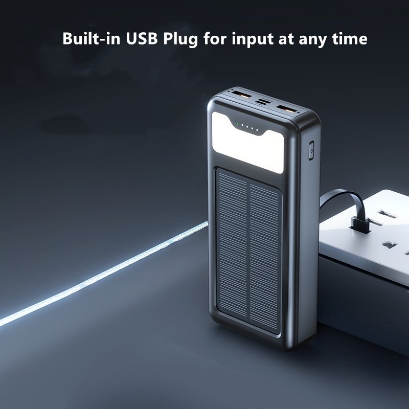 High Quality Solar Power Bank 20000 mAh Built-in cable Solar Charger 20000mah Powerbank With Flashlight