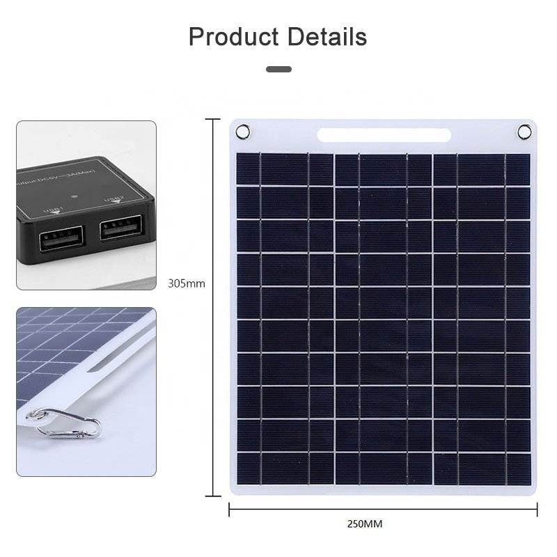 BUHESHUI 13W 5V Dual USB Solar Phone Charger Polycrystalline Solar Power Bank Charger Semi-Flexible Solar Panel Charger
