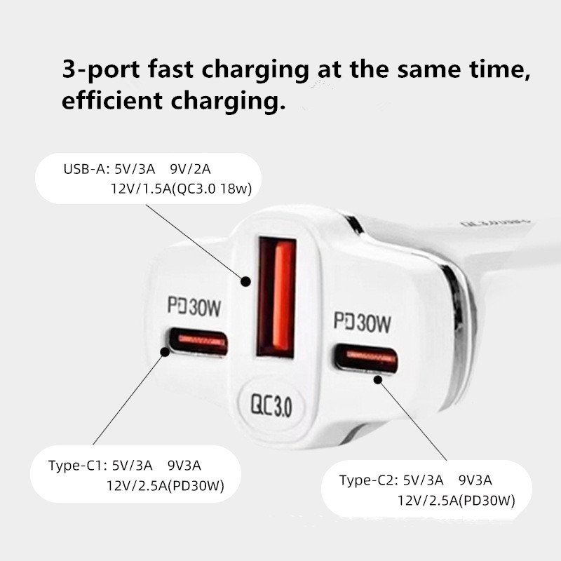 Customization Hot-selling 60w Car Charger With Multi-C Port QC Super Fast Charging PD30w Super Flash Charging Type C Car Charger