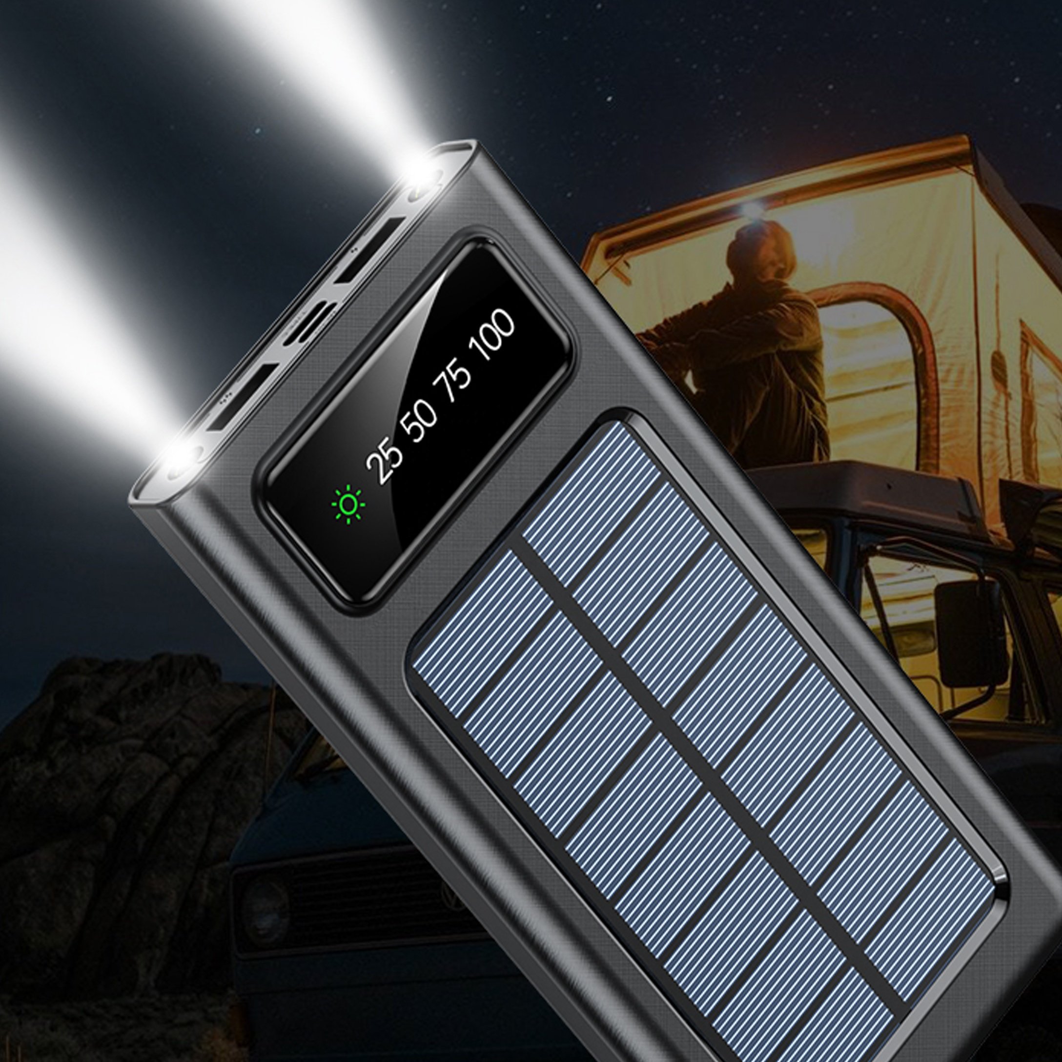 New Design Custom Solar Power Bank External Battery Solar Power Bank Portable Solar Charger with Four Built-in Cables