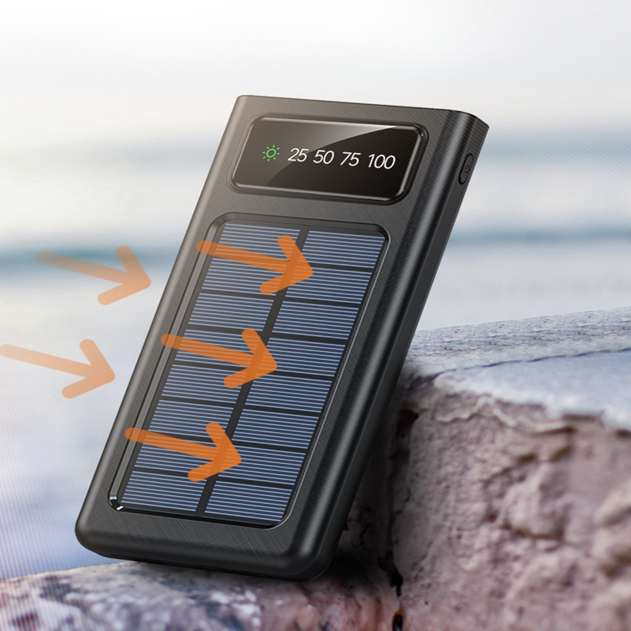 New Design Custom Solar Power Bank External Battery Solar Power Bank Portable Solar Charger with Four Built-in Cables