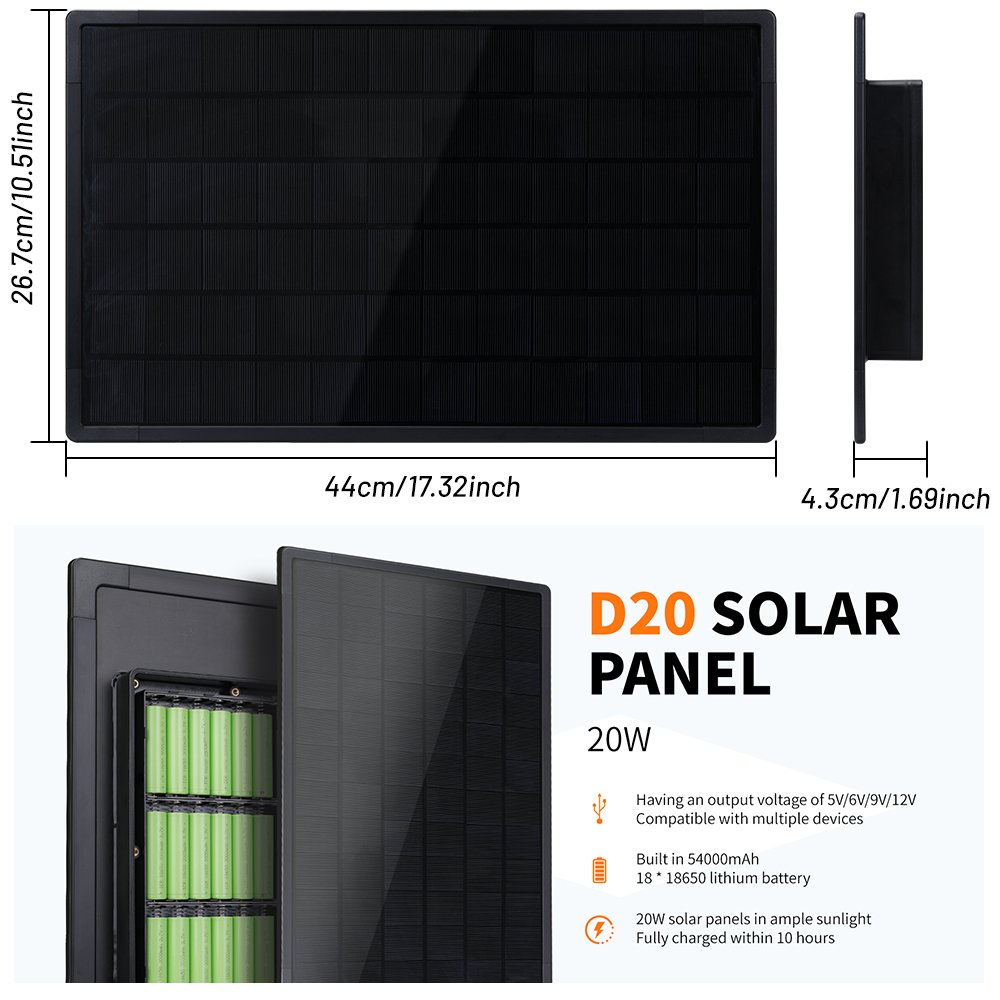 Solar Panels Charger For Gargen Drip Irrigation System Built In Battery 18650 12V 20W 54000mAh Rechargeable With USB DC5 Plug
