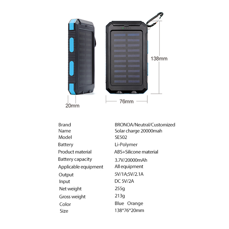 2024 High Capacity Charger 20000mAh Waterproof Solar Power Bank Mobile Powerbank solar energy power banks for mobile phone
